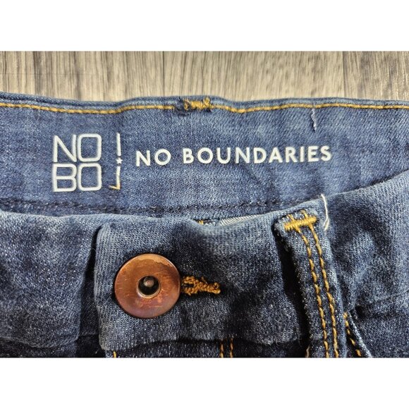 (3/$35) No Boundaries Jeans Womens 1 Dark Wash Blue Distressed Ripped Skinny - Picture 4 of 11